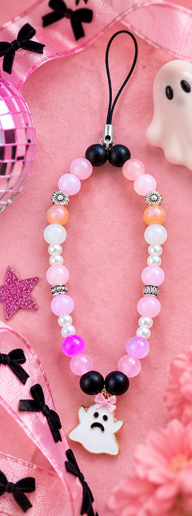 Boo-tiful Chaos | Handmade Pink Pastel Goth Beaded Phone Charm