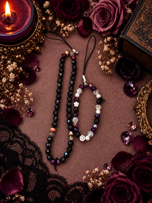 Gothic Garden | Handmade Dark Floral Beaded Phone Charm